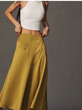 Anthropologie chartreuse satin skirt